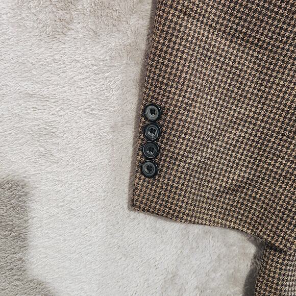 Oscar De La Renta Mens Brown Wool Houndstooth 2 Button Blazer Size 48L Business - Picture 5 of 14